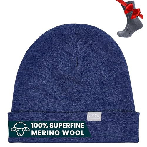 Image of Merino Wool Beanie for Women & Men - 100% Merino Skull Cap 17.5um - All Season Unisex Adult Hat & Socks for Running, Hiking