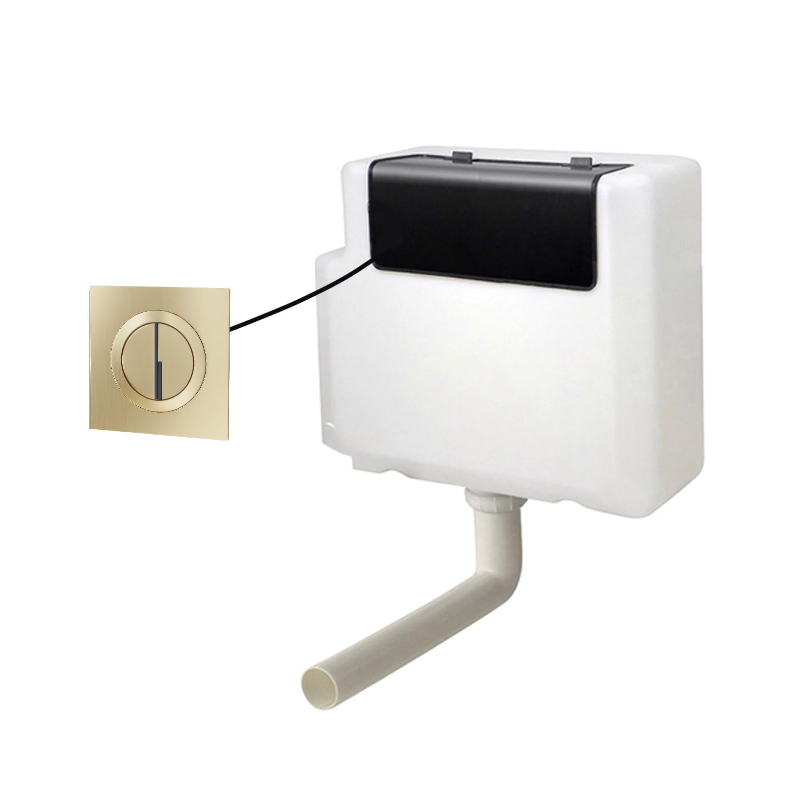 Nes Home White Concealed Cistern Dual Flush Front Access Round Button Brushed Brass