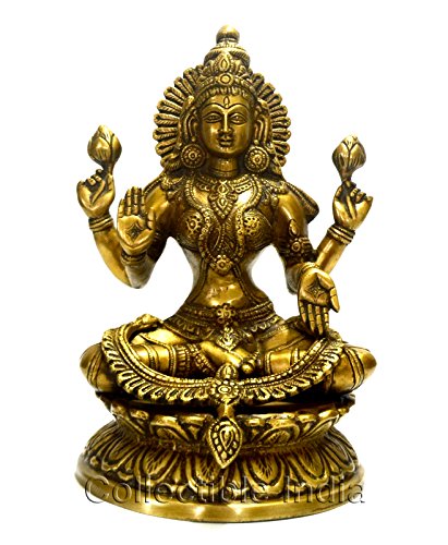 Collectible India Brass Laxmi Statue, 9 Inches, Brown, Gold
