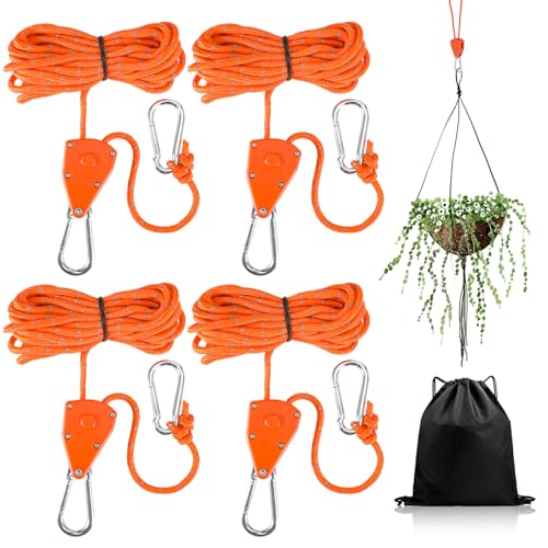 ueslwser 4 Stück 4mm Abspannseile mit Seilspanner, 4M Reflektierende Abspannseile, Einstellbare Seilratsche mit Haken, Zeltschnur Leuchtend Camping Schnur für Sonnensegel Wäscheleine