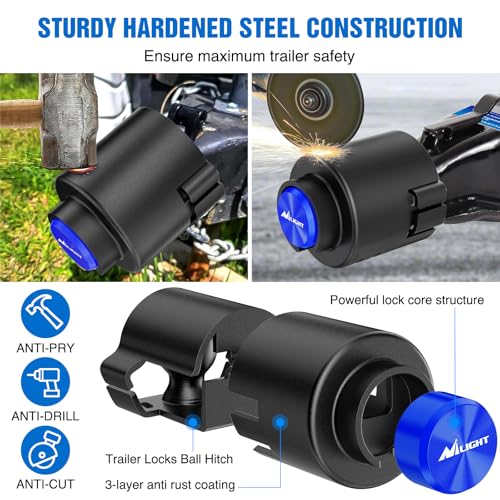 Image of Nilight 2-5 /16 inch Trailer Lock Heavy Duty Anti-Theft Trailer Hitch Locks Fit for 2 5 /16 Inch Ball Coupler Safety Chains Trailer Tongue Lock Set with Key Pry-Resistant Brass Core for Trailer Boat RV