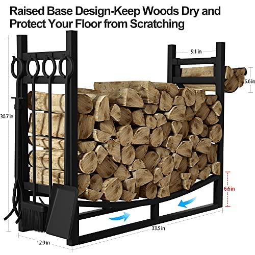 Amagabeli Garden Home Large Wide Firewood Rack With Fireplace Tools Set Fireplace Tool Rack Indoor Outdoor Kindling Holder Heavy Duty Wood Storage Log Rack #TOP5