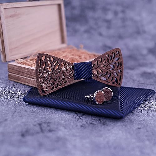 Corbata de madera para hombre, artesanal, hueca y tallada miniatura 4