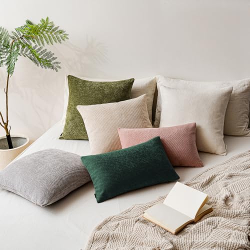 Image of Christmas Twill Chenille Throw Pillow Covers Pack of 2,20 inchx12 inch Dark Green