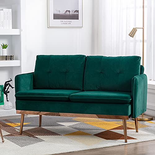 Baysitone 56-Inch Small Velvet Sofa, Modern Loveseat Couch With Rose Golden Metal Legs, 700 Pounds Weight Capacity, Twin Size Sofa Couch With Removable Cushion For Living Room And Bedroom (Green) #TOP16