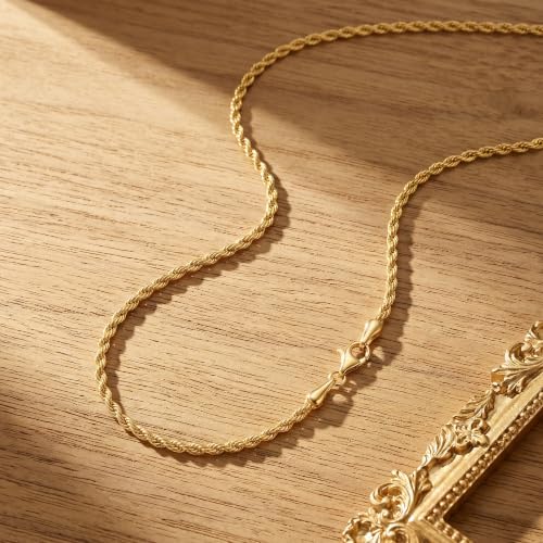 novaric 14K Gold Necklaces for Women 14K Gold Rope Chain for Women Men (16.0, Inches, 2.5, 2.5, Millimeters) — view 2