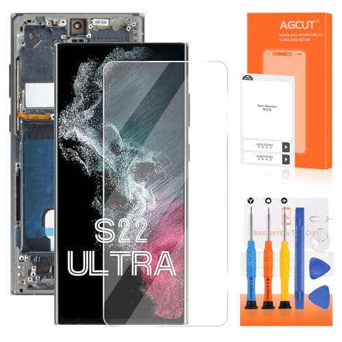OLED for Samsung Galaxy S22 Ultra Screen Replacement for Samsung S22 Ultra LCD Display SM-S908B SM-S908U LCD Digitizer Touch Screen Assembly Green with Frame
