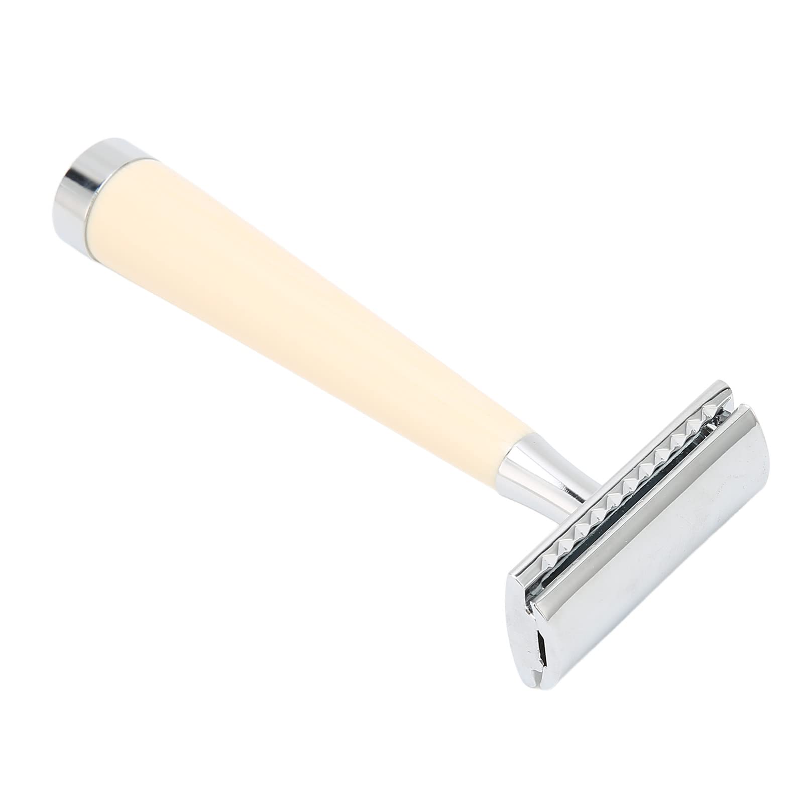 Doppelschneidige Handrasierer für Schnelle Rasur, Hohe Sicherheit, Einfach zu Bedienen, Langer Griff aus Zinklegierung für den Friseursalon zu Hause (Beige)