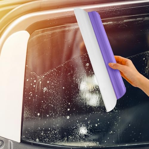Image of 2 Pack 14 Inch Car Drying Squeegee Purple Longer Silicone Water Squeegee Window Shower Blade Automotive Squeegees Flexible Auto T-bar Rubber Squeegees for Car Windshield Glass Bathroom Wash Tool