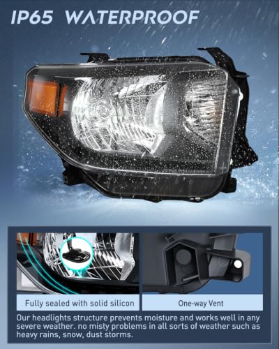 Image of Nilight Headlight Assembly Compatible for 2014-2021 Toyota Tundra | 2014 2015 2016 2017 2018 2019 2020 2021 SR5 /1794 /Limited /Platinum /SR /TRD Pro Headlamps with Black Housing clean Reflector
