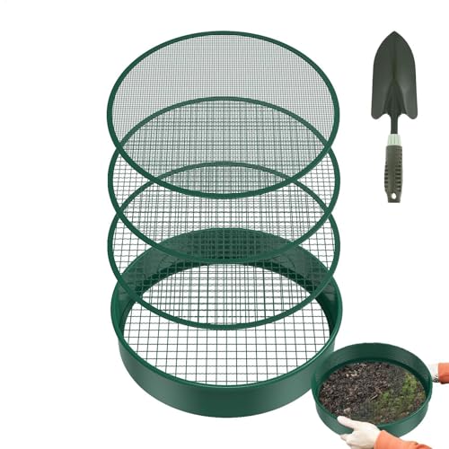 Tamiz de tierra, tamiz de suelo, acertijo de jardín, tamiz de jardín para tierra, tamiz de abono de tierra de arena, tamiz de metal, colador de plantación de uso agrícola de invernadero con malla de 4