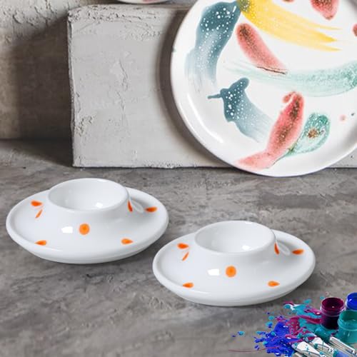 Image of Cinf Ceramic Egg Cups, Set of 2, Orange Dot Egg Holders for Breakfast