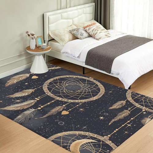 Tapis attrape-rêves lavable en machine de style ethnique rétro or noir