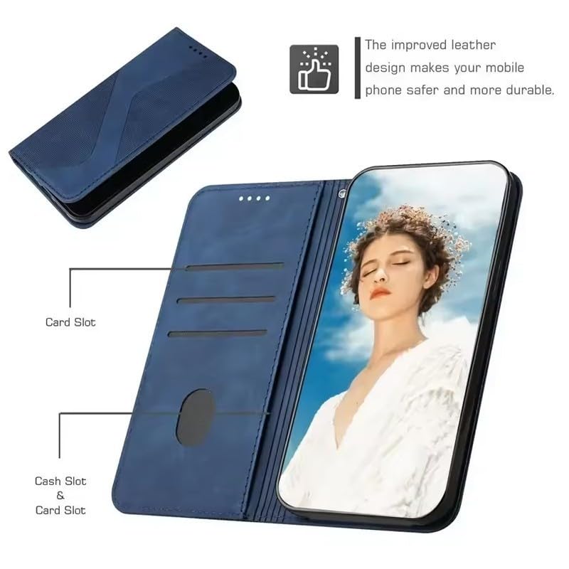 Coque Oppo A58 4G anti-choc portefeuille en cuir bleu fermeture aimantée - 5