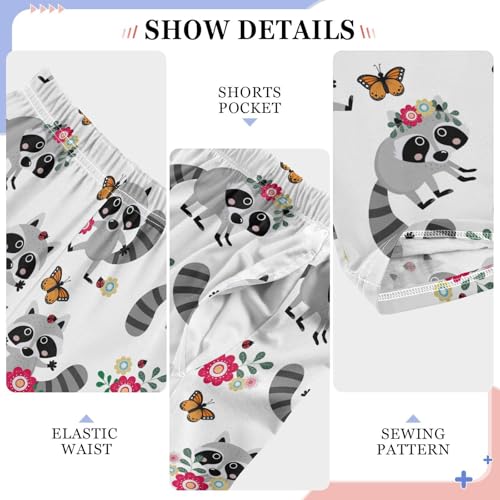 Raccoon Butterfly Floral Boys Long Pants Soft Trousers Elastic Waist Kids Lounge Bottoms with Pockets S-XL4