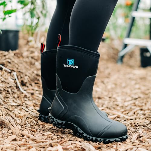 Image of Trudave Rubber Boots for Women with Steel Shank, 6mm Neoprene Mid Calf Rain Boots, Waterproof Insulated Mud Work Boots All Season, Size 5-11
