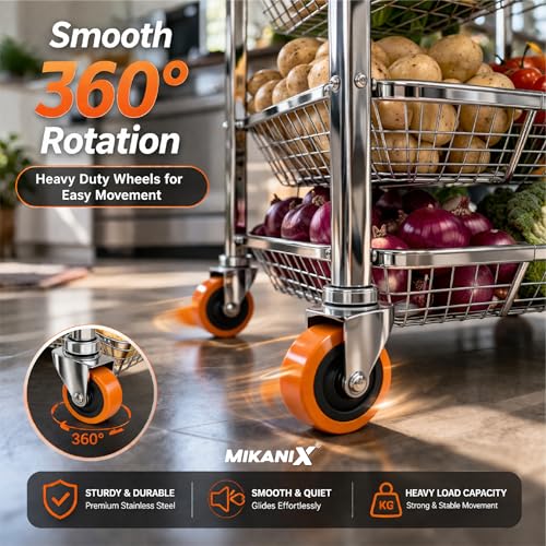 Image of OBEROI'S TRADERS Stainless Steel Vegetable & Fruit Storage Rack with Wheels, Kitchen Storage Basket Organizer, Rust Proof Stand for Onion, Potato, Fruits & Vegetables Trolley (4 RACK WITH 8 PARTITION)