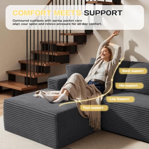 Image of 96 inch Sectional Couches for Living Room Cloud Couch Sofa with L-Shape Upholstered Boneless Couchs Modern Modular Sectional Couch with Chaise (Dark Grey, 136 inch L Shaped with Left Facing Chaise)