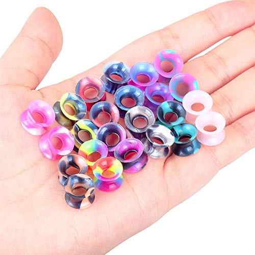 Longbeauty 30pcs/22pcs Colorful Silicone Gauges Plugs Double Flared Flexible Tunnels Ear Skin Stretcher Kit Piercing 3mm-25mm (24pcs, 0g(8mm)) - Thumbnail 2