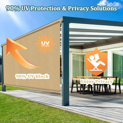 Image of Shade&Beyond Patio Shades Roll Up Outdoor Custom Size, Cordless Roller Shade Blinds with 90% UV Protection, Exterior Sunshade Cloth Roll for Pergola Porch Gazebo Balcony, Wheat