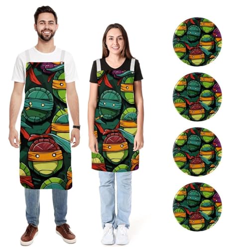 Tablier de cuisine imperméable lot de 2 réglable anti tache motif tortue
