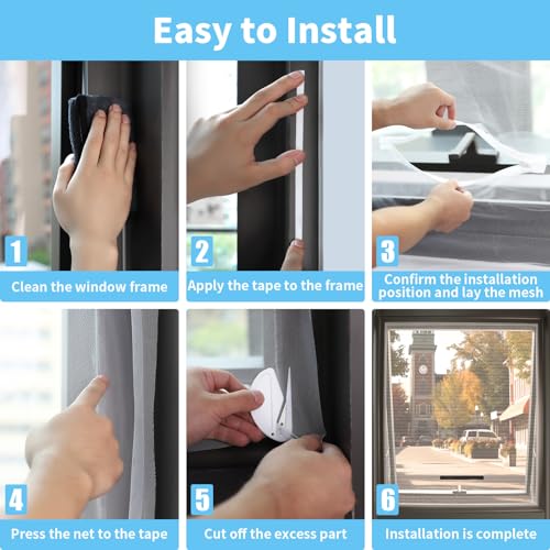 REDTRON DIY Window Screen with Zipper Opening (3 Piece, White), 130cm*150cm Self-Adhesive Window Screen Mesh, Adjustable Mosquito Window Net Keep Bugs/Flies Out - Image 5