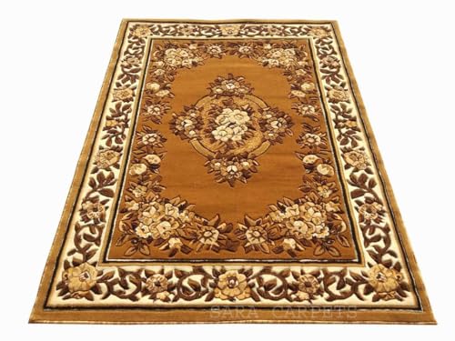 Image of Soft Thick Geometric Acrylic Washable Anti Skid Carpet. for Living Room Bedroom. Hall Size 6 x 8 feet (150X210 Cm) Gold D3