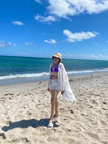 Bsubseach Womens Long Sleeve Linen Swimsuit Cover Up Button Down Beach Cover Ups Summer Swim Shirt Dresses2