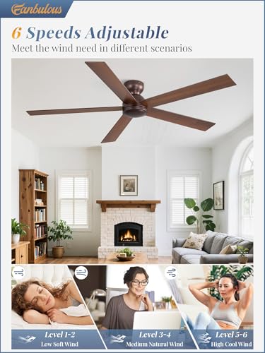 Image of Fanbulous 60 Inch Low Profile Ceiling Fan without Light, Brown, Farmhouse