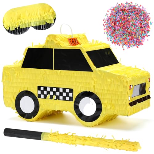 Soulchen Taxi Piñata Birthday Piñata with Stick Blindfold and Confetti