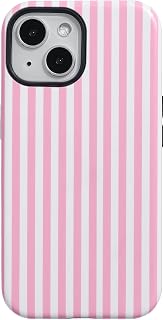 Fycyko Compatible with iPhone 14/13 Case Striped Cute Aesthetic Phone Case Shockproof TPU Hard PC Protective Cover for iPhone 14/13-Pink
