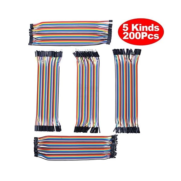 HiLetgo 200pcs/5x40pcs Breadboard Jumper Wires Dupont Wire Male to Male, Male to Female, Female to Female, 2.54mm to 2.54mm, 2.54mm to 2.0mm, 2.0mm to 2.0mm 20CM Cables Assortment Kit for Arduino DIY – Image 3