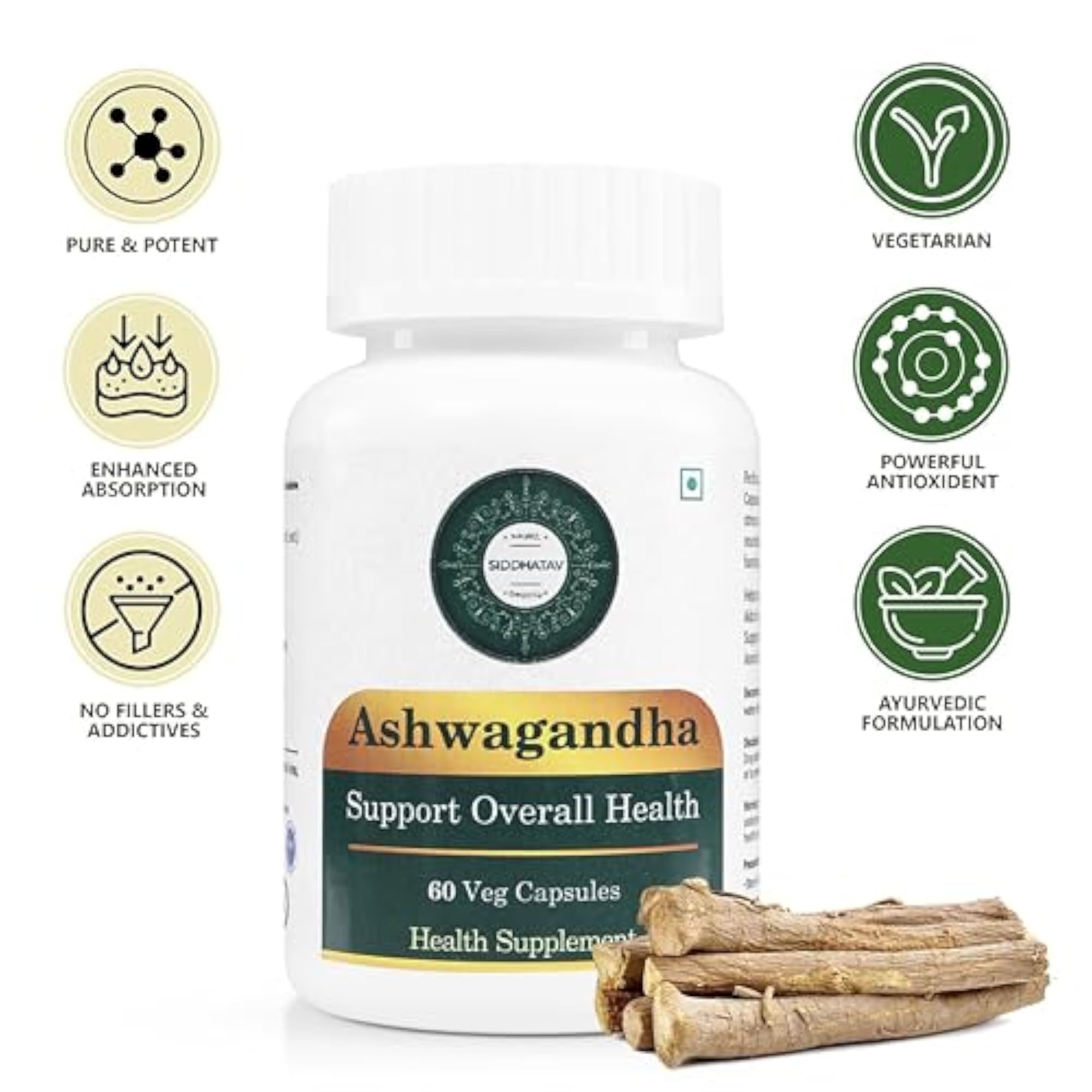 Ashwagandha Capsules for Stress Management, 60 Count