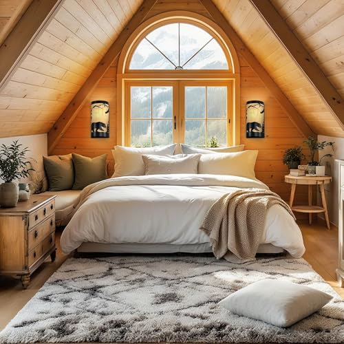 Image of Black Wall Sconces,Bear Metal Yellow Parchment Rustic Wall Sconces,Farmhouse E26 Base Hallway Wall Light Fixtures,Industrial Indoor Wall Lamps for Living Room,Bedroom,Bedside(Hardwired Only)