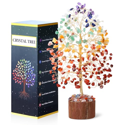 QINJIEJIE 7 Chakra Kristallbaum, Edelsteine Lebensbaum für Positive Energie & Heilung, Handgemachte Feng Shui Geldbaum Deko Spirituelles Geschenk für Zuhause & Büro