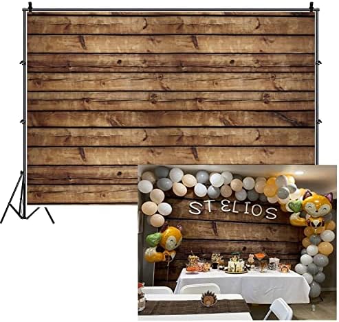 LFEEY Vinyl 12x10ft Wood Backdrops for Photoshoot Baby Shower Vintage Worn Brown Wooden Board Photography Backdrop Wood Plank Birthday Wedding Background Portrait Photo Studio Props 3.5x3 M Large Size