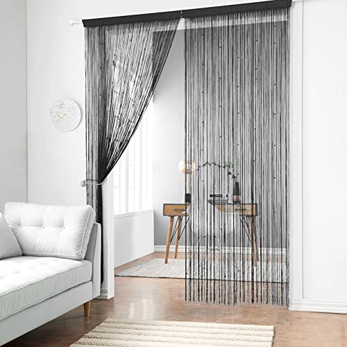 Taiyuhomes Cortinas con cuentas de espagueti, cortinas densas para puerta, multifunción, divisor de habitación, mosquitera para puertas, ventanas (90 x 200 cm), color negro