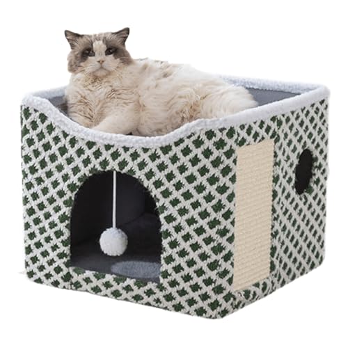 ERNAN Casa para Gatos Interior Plegable con Rascador, Cama para Diversos Estilos de Decoración del Hogar, para Pequeños Animales Interiores (Light Green)