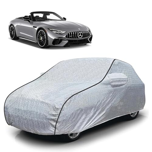 Image of Sulfar 100% Waterproof Car Body Cover Compatible with Mirror for Mercedes Benz SLClass (Triple Stitched, Full Bottom Elastic, Magic Silver with Black Piping)