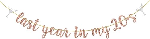 Miniatura 1 de Cartel de feliz cumpleaños número 29 y 30 años con purpurina de oro rosa con purpurina del año pasado en mis 20, divertida decoración de fiesta de