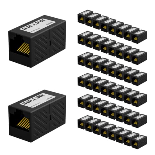 Image of iwillink RJ45 Coupler Ethernet Connector, Female to Female, 50 Pack, Black