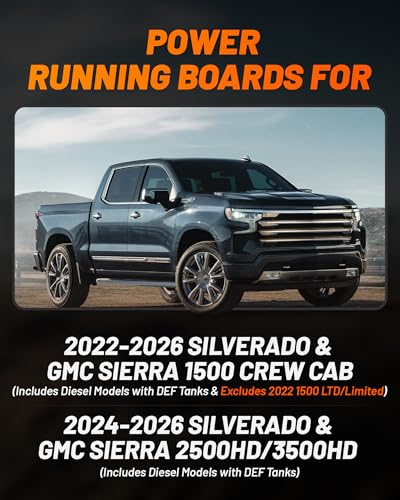 Image of WOLFBOX Power Running Boards for Silverado & GMC Sierra 2022-2026 1500 Crew Cab & 2024-2026 2500 /3500 Crew Cab, 660LB Load Capacity & Smart Anti-Pinch Electric Side Steps, OEM Style Plug with LED