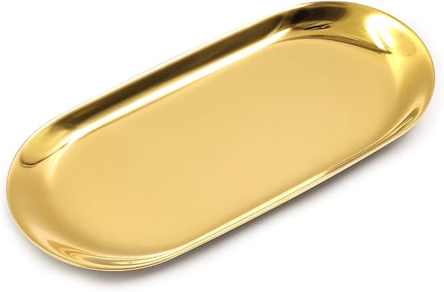 ANZOME Złota taca do serwowania bufetu, stojak na biżuterię  owalny duży złoty (złoty, 1 szt. 18 cm)