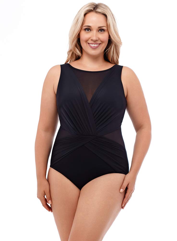 Miraclesuit Womens Swimwear Plus Size Illusionist Palma Tummy Control Soft Cup High Neckline One Piece Swimsuit