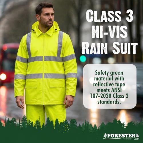 Image of FORESTER Class 3 Hi-Vis Rain Suit - Waterproof Jacket & Pants | Heavy Duty Rain Gear for Men & Women | Reflective