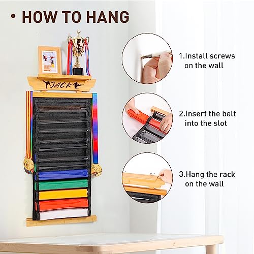 Tilhumt 12 Belts Karate Belt Display Rack With Photo Shelf, Felt Taekwondo Belt Display Holder Martial Arts Belt Display For Kids And Adults Tkd, Bjj, Kungfu #TOP4