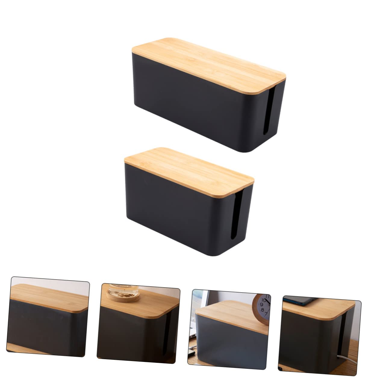 NUOBESTY Caja de Almacenamiento de Enchufes 2piezas en Madera y Plástico