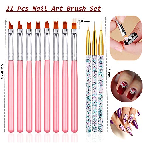 Fulinjoy 11 Pcs Nail Art Brush Set, Uv Gel Painting Pen Nail Flower Painting Brush Gel Gradient Nail Painting Design Pen, Nail Liner Brushes #TOP1