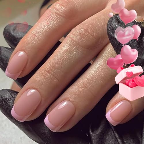 Modelones French Tip Press on Nails Short, Square Valentines Fake
