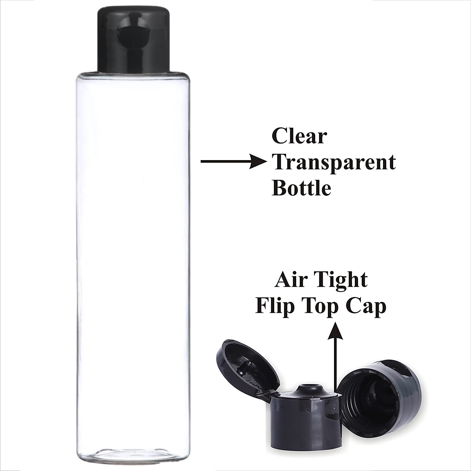 Thinqkart Select 200Ml Empty Clear Round Bottle With Black Flip Top Cap,Multipurpose Reusable Container For Hair Oils, Shampoo, Conditioner, Lotion, Medicated Oil And Sanitizer (Pack Of 3) - Plastic - Image 3 thumbnail